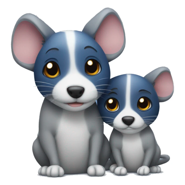 Grey rat and dark blue and black eared dog hugging  sticker