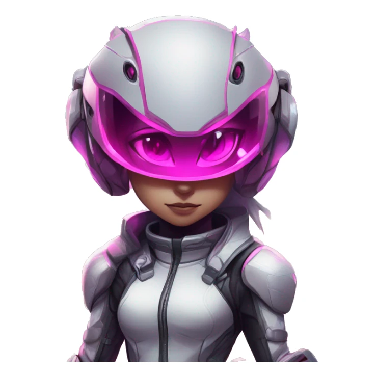 White, Chibi, White body, Anthro-Sona-Lizard-Alien-Salazzle-Mew-Fakémon, with pink eyes, with a futuristic visor-helmet, techwear-cyberpunk suit, Full Body sticker