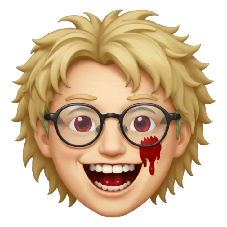 Cabelo bagunçado com oculos sorrindo com metade do rosto com dente de ouro e saindo sangue da boca  sticker