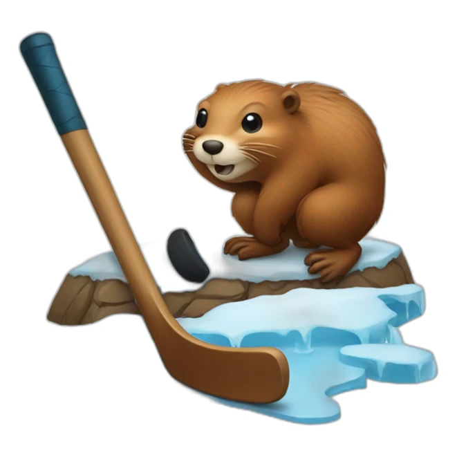 beaver with ice hockey stick sticker