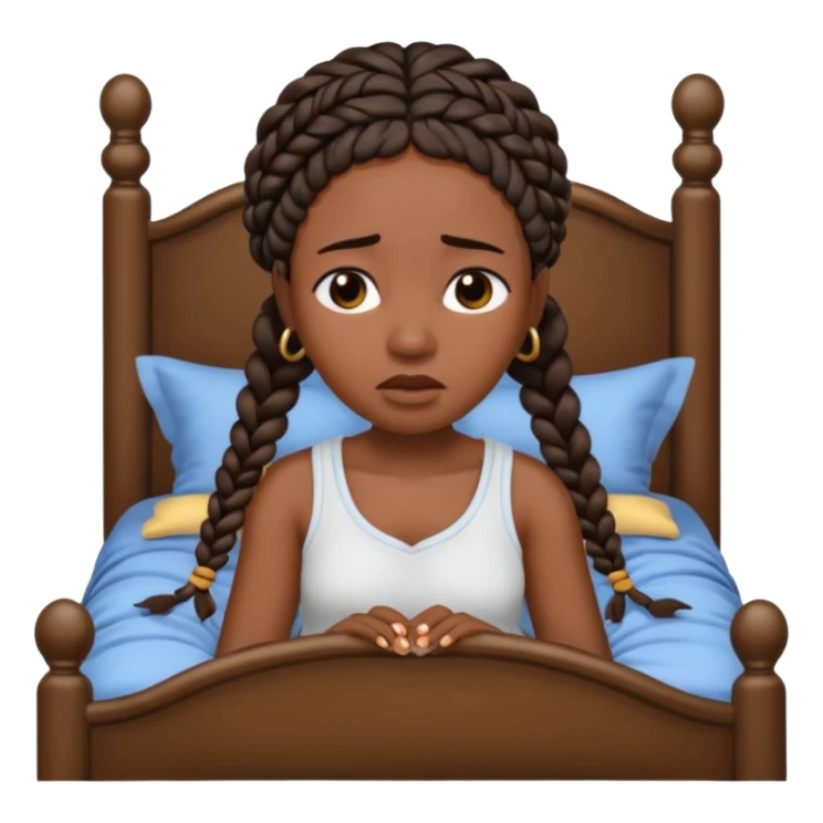 Black woman with braids in a big king size bed on one side by herself crying sticker