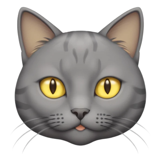 A gray cat with yellow eyes named max he is very cute and  he is a boy add text saying I made Maw an emoji sticker