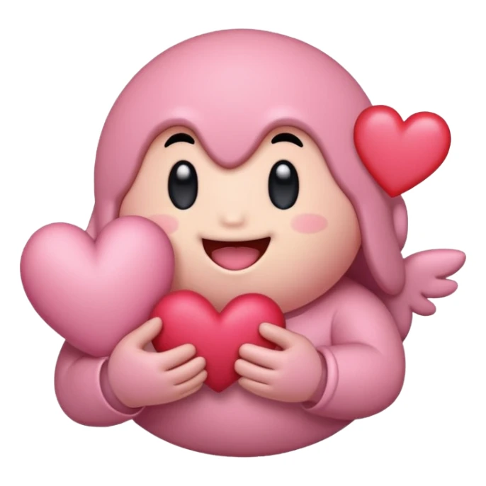 create a chibi sticker of Kirby smiling with a heart in his hands sticker