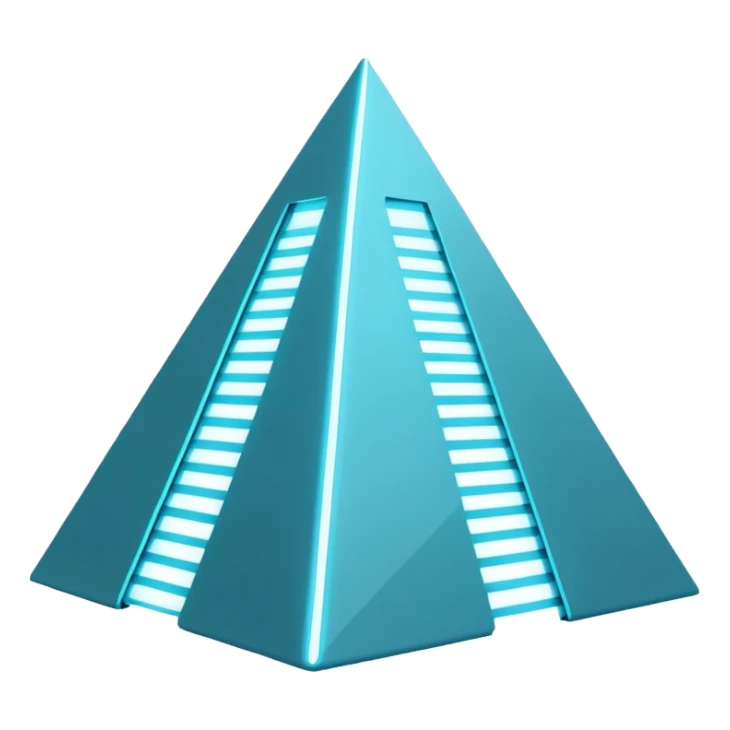 White metallic and cyan-glowing, futuristic pyramid  sticker