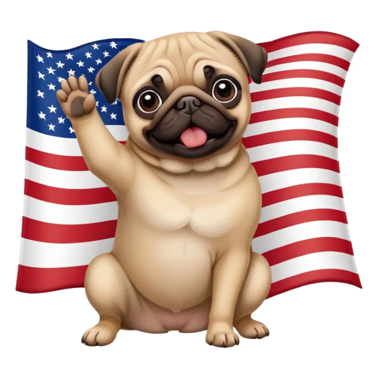 Pug in front of American flag sticker