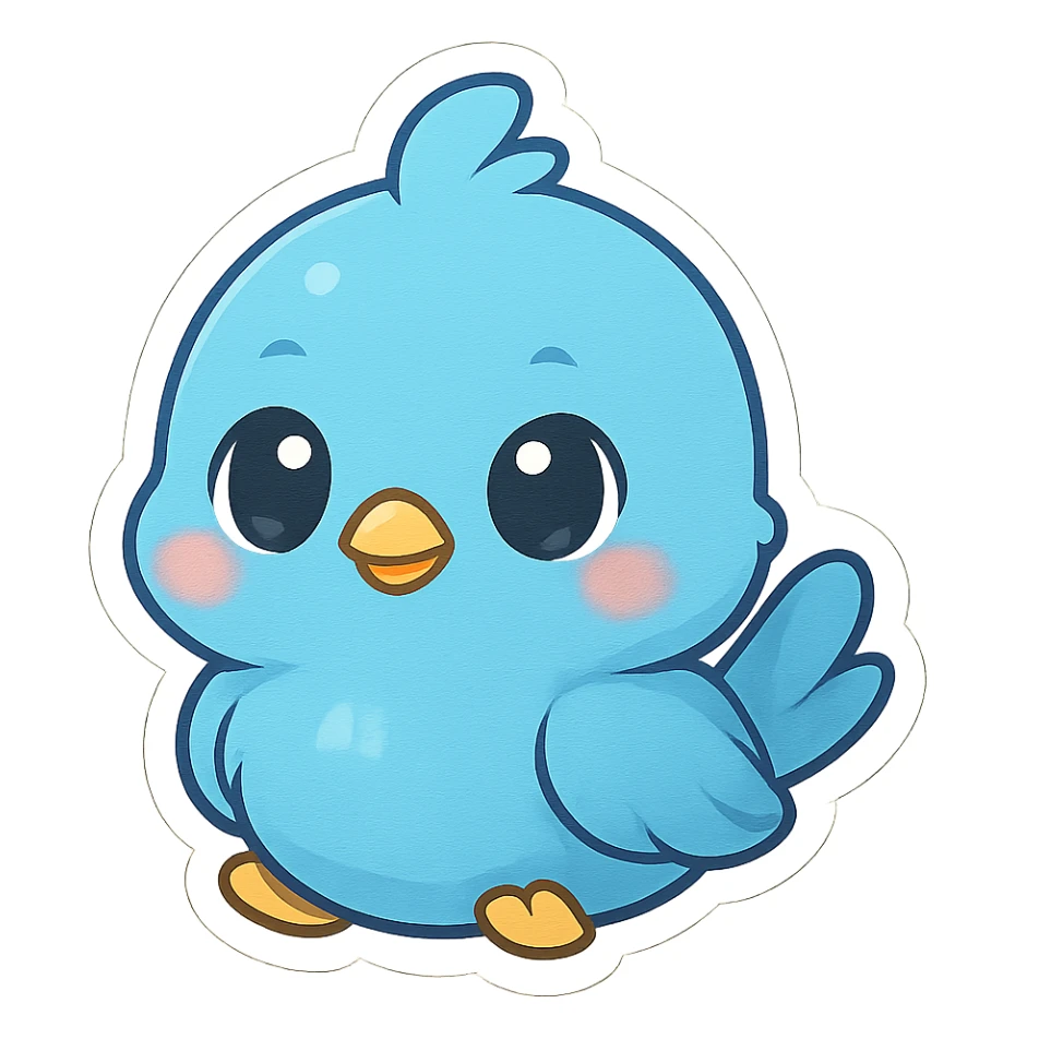 bouncy blue cute bird, chibi style, big eyes, soft edges sticker