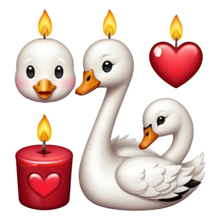 cute bow, heart, swan and candle emojis in deep reddish colour sticker
