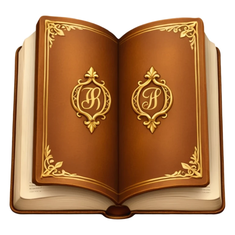 "An open antique leather-bound book with golden edges and calligraphy, detailed embossing, Victorian style, warm brown and gold palette." sticker