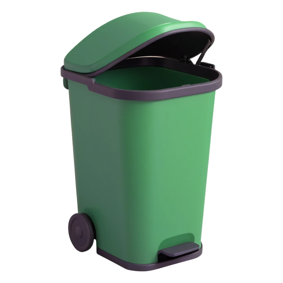 Draw a Pixar-style trash can. The view should be at an angle, as in the reference. Do not use the face, eye, and mouth. sticker