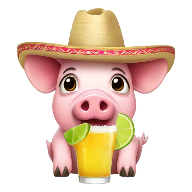 Pig wearing a sombrero drinking margarita sticker