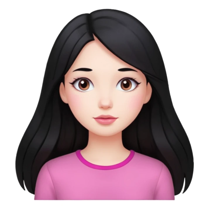 Clean girl long and black Hair an pink cheeks sticker