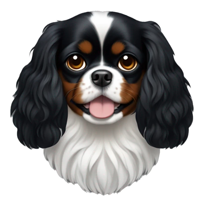 Small completely black king charles spaniel with black fur on his whole face and white fur on chest sticker