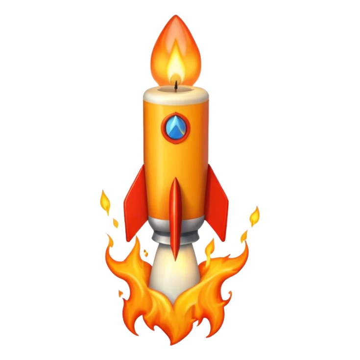 Yeah a rocket with a candle ON IT, so on it's side it must be 45 degree from the 360

So this: 🕯️

On a rocket sticker