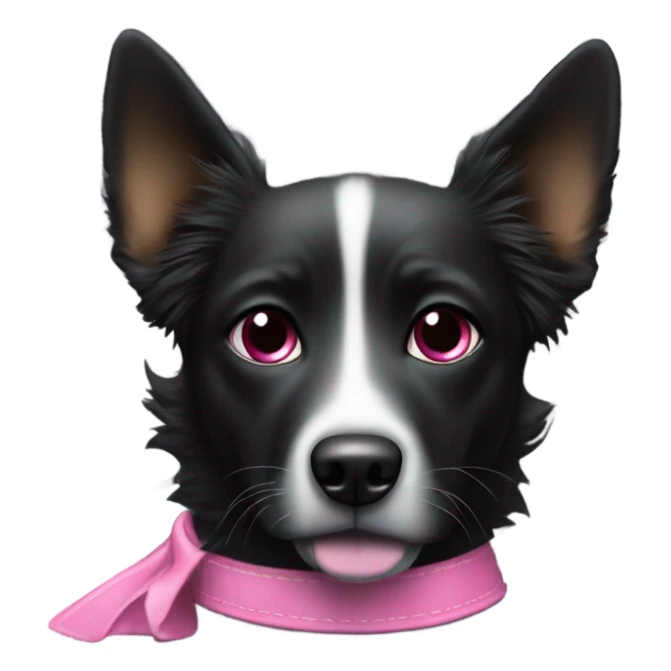 Black dog with pointy ears and pink collar driving a silver bmw sticker