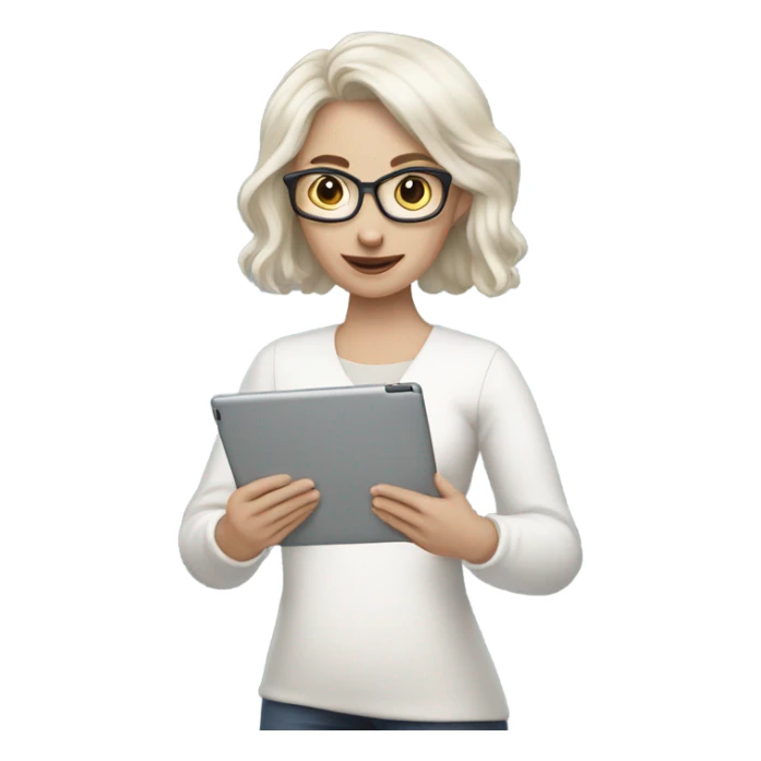 white skin woman standing with ipad sticker