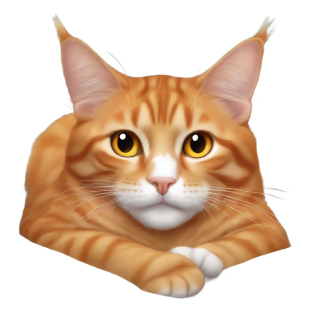 orange maine coone cat cuddled up on bed sticker
