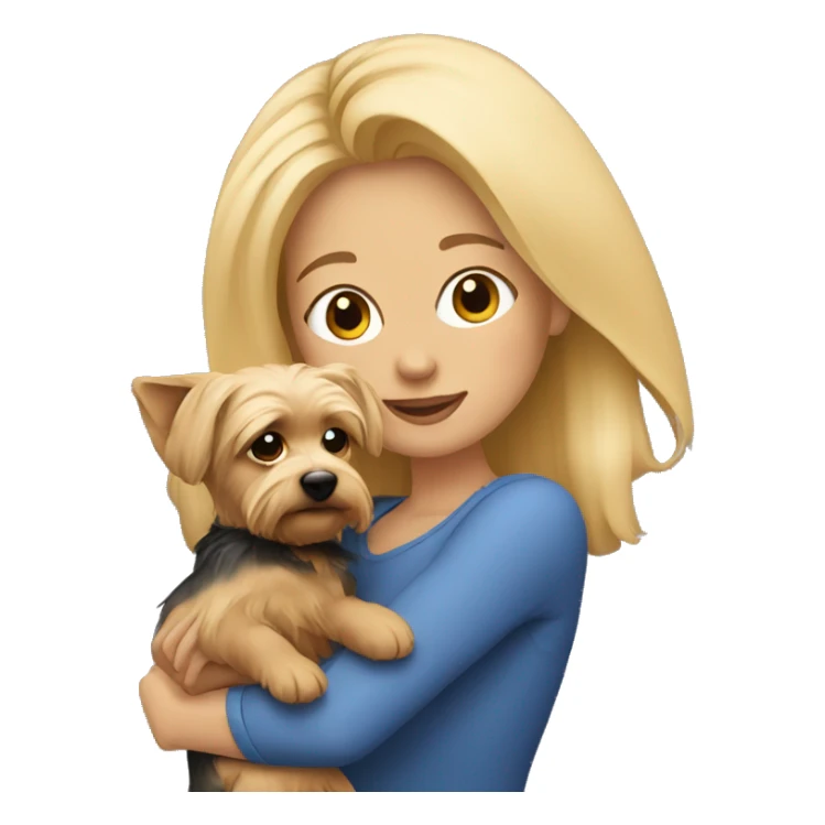 A blonde woman with her Yorkie cuddling sticker