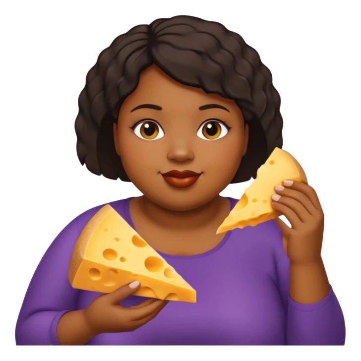 Fat black woman with short hair eating cheese sticker