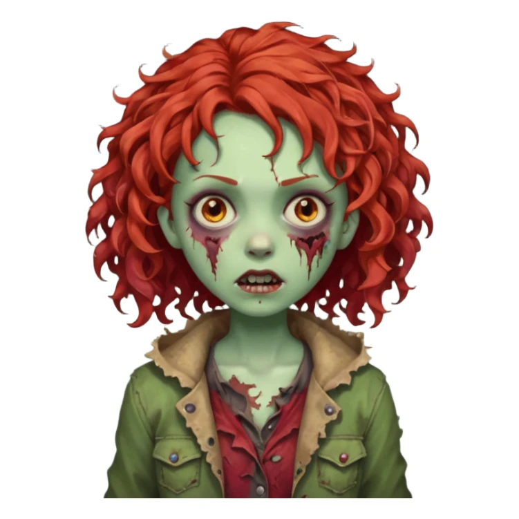 girl zombie with curly red hair  sticker