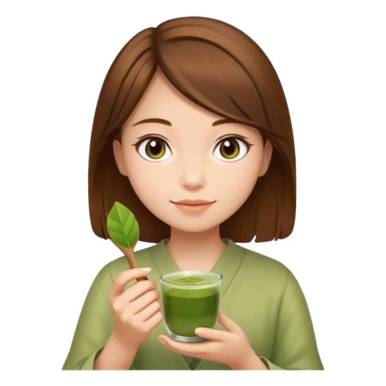 Brown hair girl holding matcha sticker