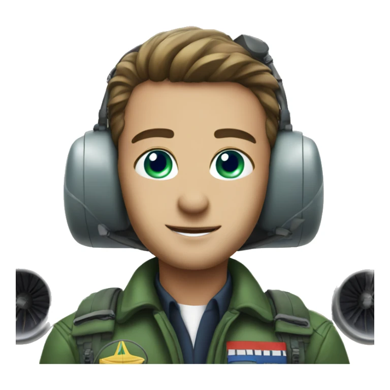 Pilot with blue/green eyes with plane sticker