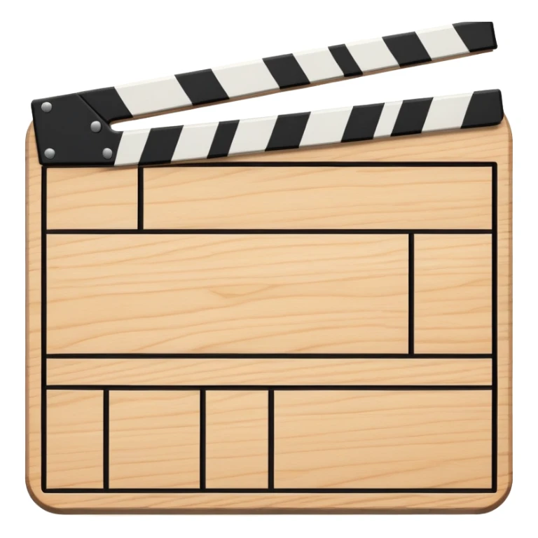 simple clapperboard from top view, geometric outline with thin black lines and single diagonal line, minimalist sticker