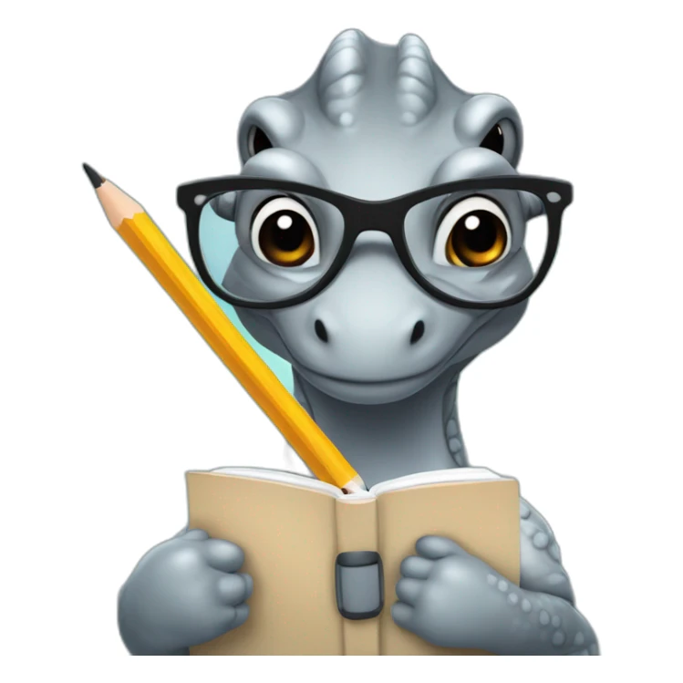 a tyrannasaurus rex therapist holding a pencil and notebook wearing glasses sticker
