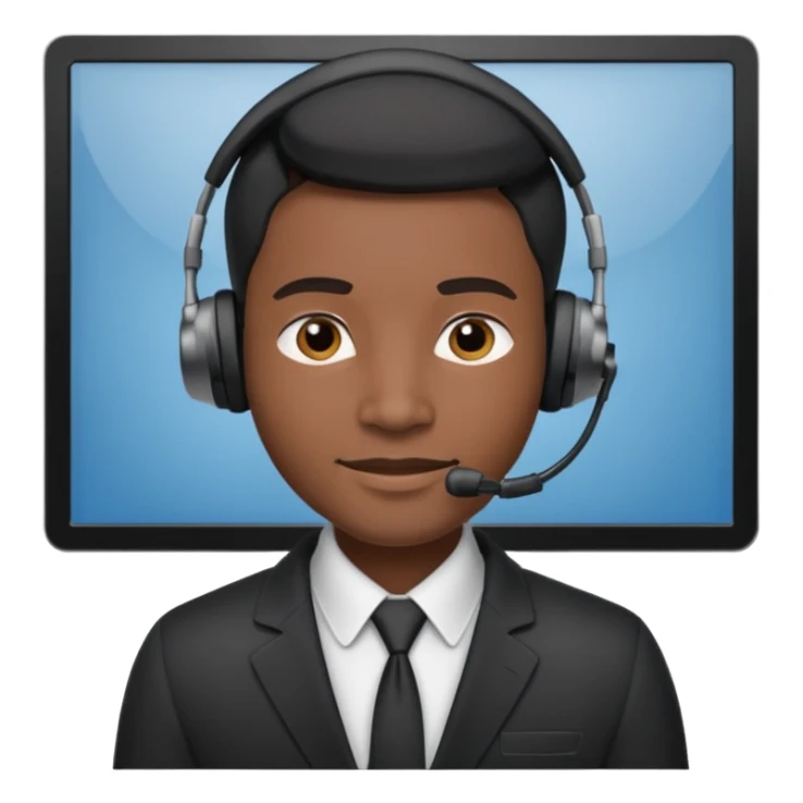 black agent working at a call center, wearing a headset, professional and friendly expression, office background sticker