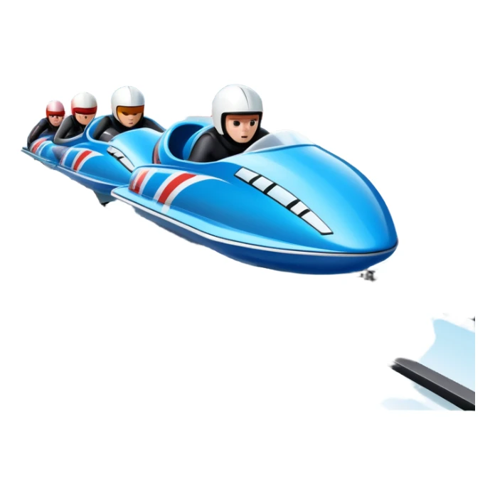 An icon featuring a sleek bobsled with athletes racing down an icy track at high speed, helmets on and bodies aligned for aerodynamics. The scene is set in a stunning snowy mountain valley with pine trees, spectators, and crisp blue sky. Transparent background captures the thrill of bobsleigh. sticker
