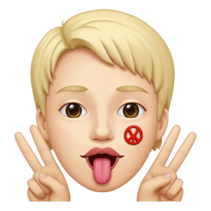 Peace sign in front of mouth with tongue sticking out  sticker