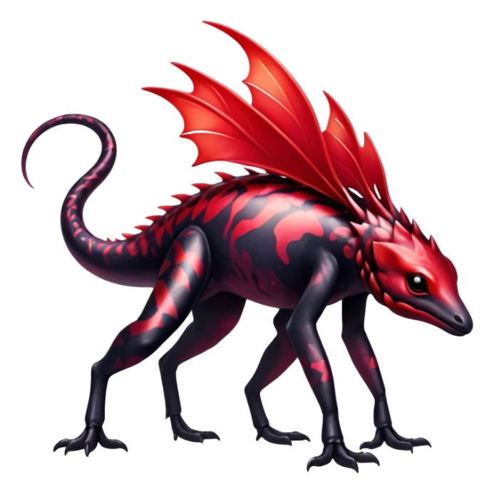 a translucent black red iridescent ethereal tropical edgy vernid-fionbri-creature with splash patterns full body sticker