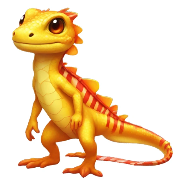 A Yellow Shiny Anthro-Scalie-Lizard-Reptile-Salamander-Fakémon with red stripes and orange frills Full Body sticker