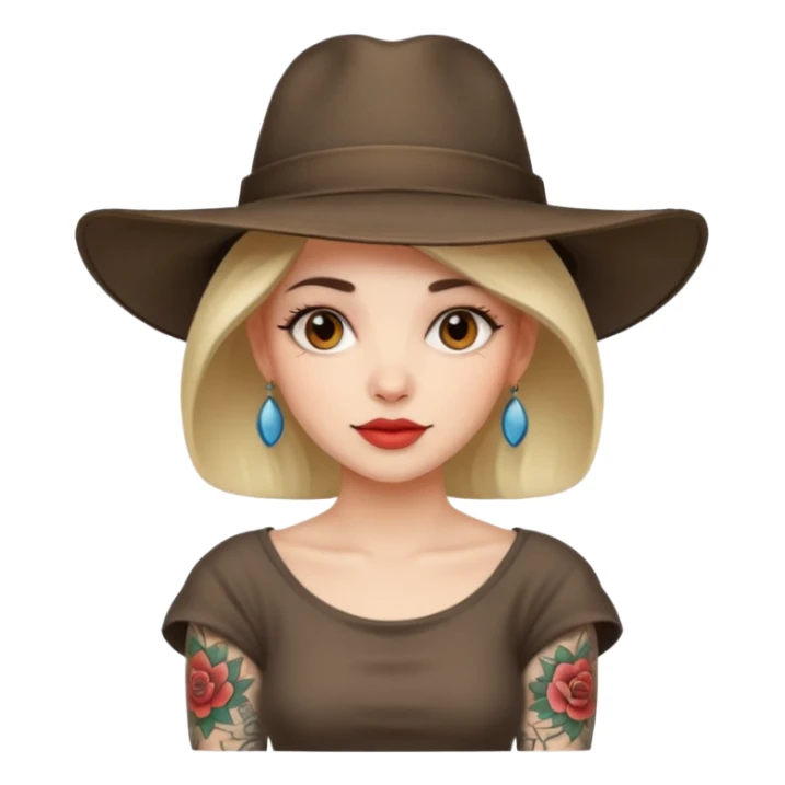 Woman with sleeve tattoos and wide-brim hat sticker