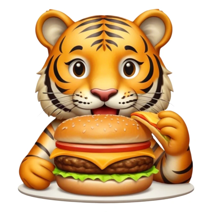 Tiger eating a juicy burger at walk ons sticker