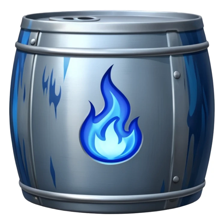 generate a realistic rust-free metal barrel with blue fire on it sticker