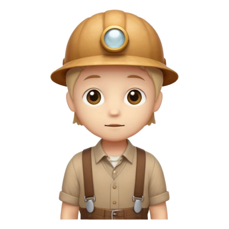 Shelly has a small, chibi-style body with a large ammonite-shaped head that looks like a beige fossil shell. One side of her head has a dark opening, making it clear she isn’t human. Her face is simple and soft, with big round eyes. She wears a brown suspender outfit over a lighter shirt sticker
