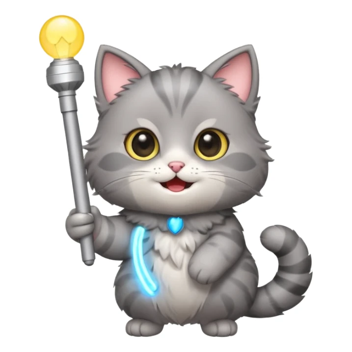 chibi cute gray cat holding a light stick happily sticker