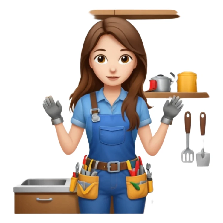 beautiful girl with long brown hair renovating her kitchen sticker