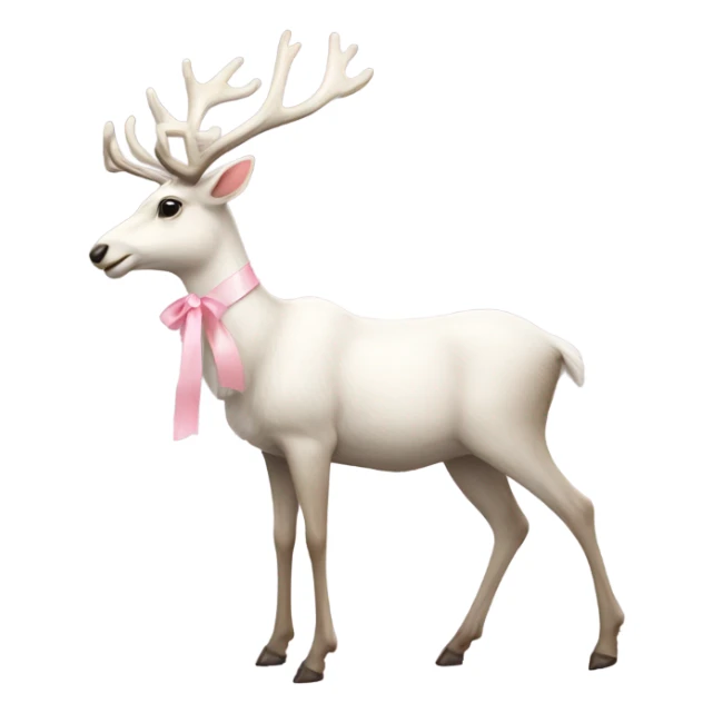 white realistic reindeer full body decorated with pale pink ribbon sticker