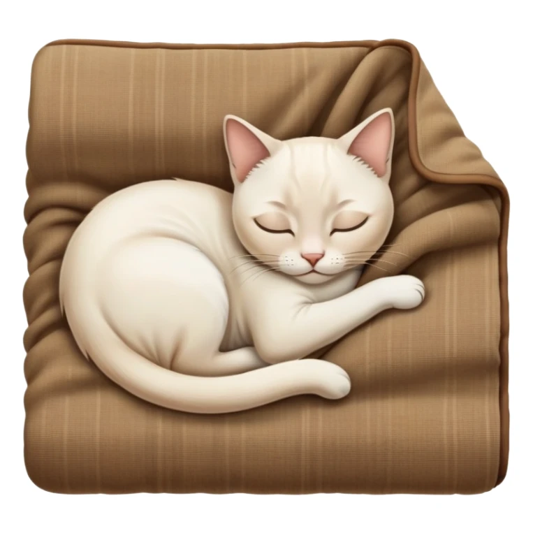 A white Siamese cat sleeps in a brown blanket sticker