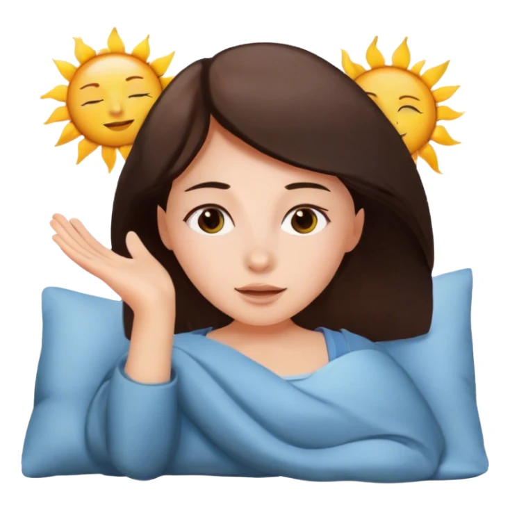 brunette girl waking up in the morning with sun sticker