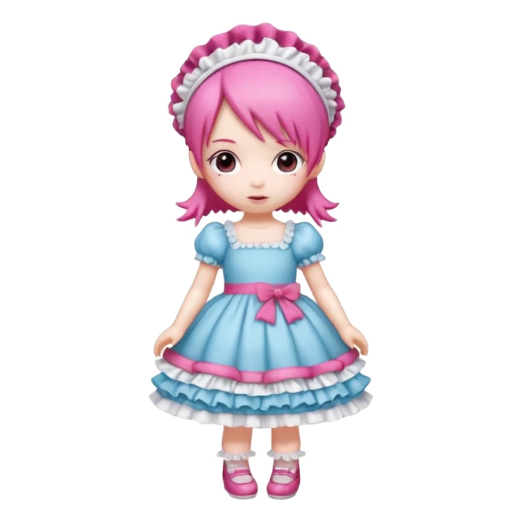 Isolated detaile illustration incredibly raspberry torte doll figurine full body with pink hair and a raspberry hairband sticker