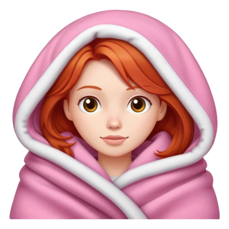 A redhead girl with a pink big cozy blanket sticker