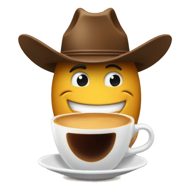 grinning histerically face with a cowboy hat brewing coffee on a horse  sticker