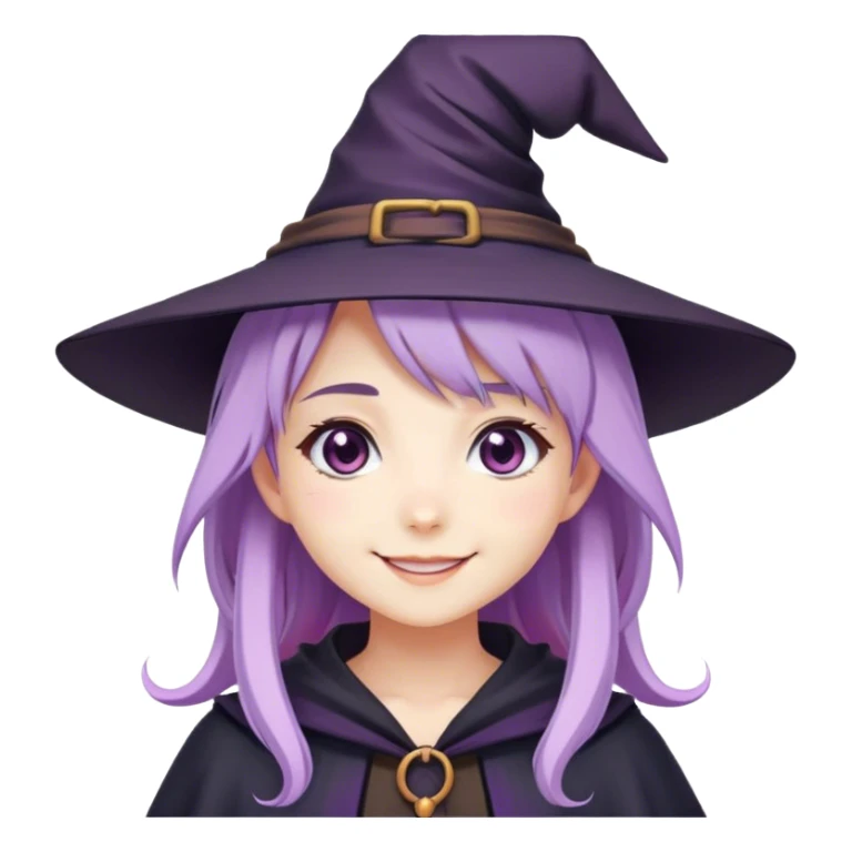 cute anime girl with lilac hair wearing a witch hat smiling sticker