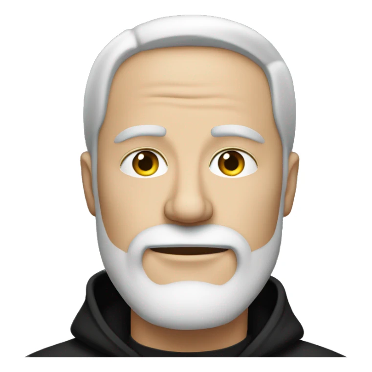 White bearded man, CEO, wearing a black hoodie sticker