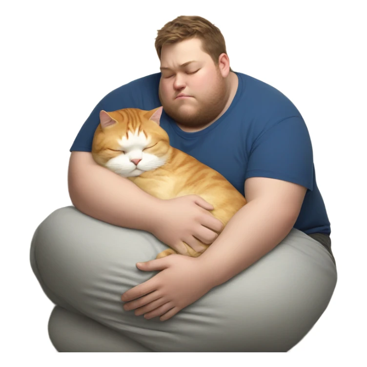 fat cat sleeping on boys arm sticker