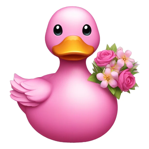 pink duck with bouquet of flowers sticker