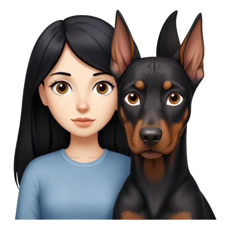girl with long black hair and doberman dog sticker