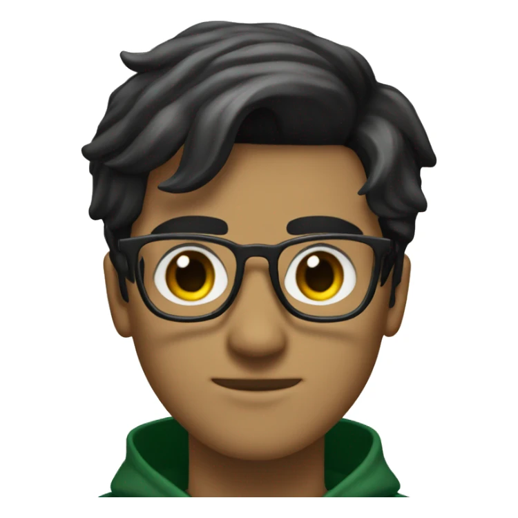 a male student with black hair rectangular shaped glasses in his eyes in slytherin sticker